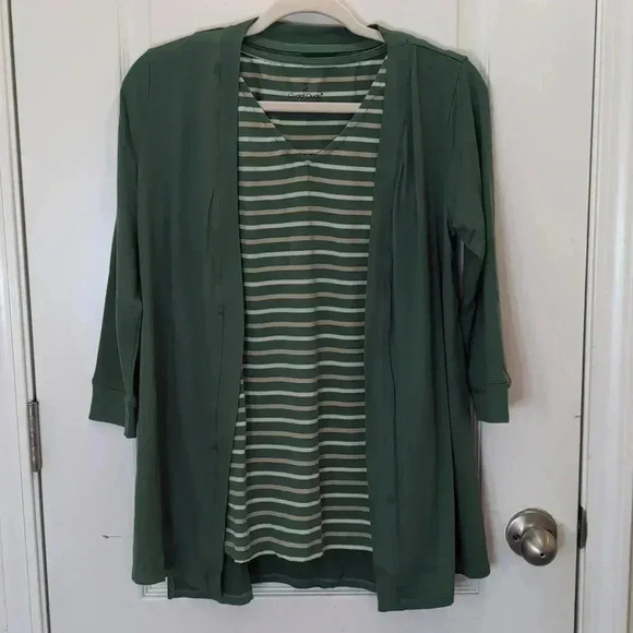 Cuddl Duds Flexwear Open-Front Cardigan and Tank Set - Picture 2 of 9